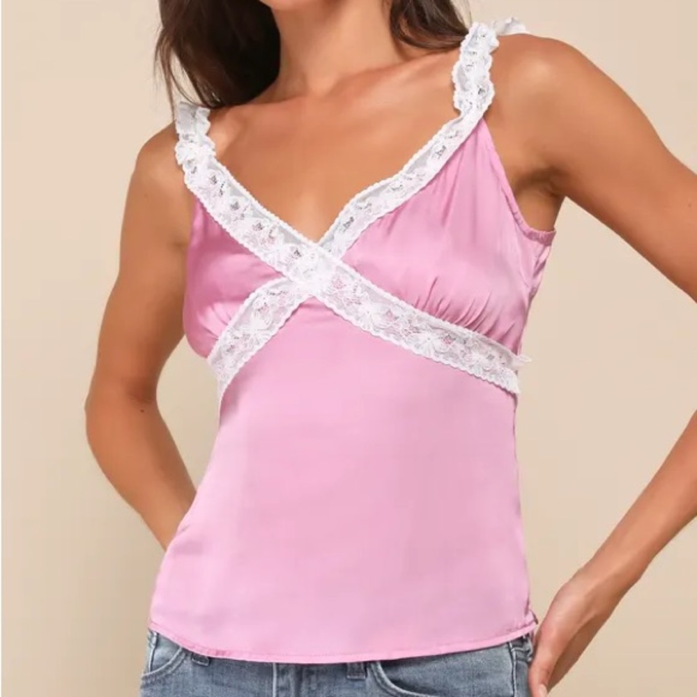 Lulu's Pink Lace Trim Tank Top